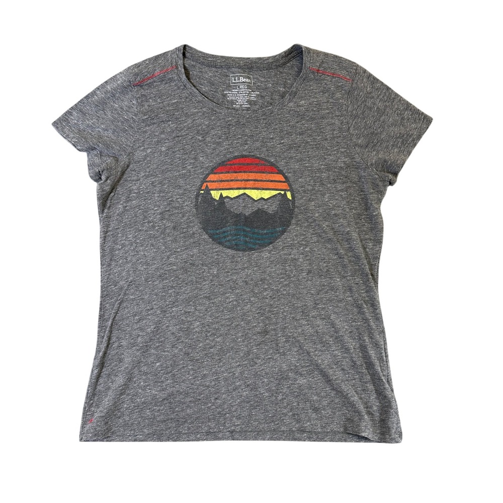 LL Bean Womens Large Gray Heather Mountain Sunset Graphic Tri-Blend T-Shirt